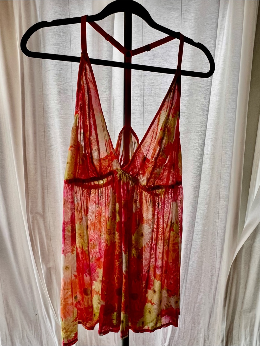 Cacique Orange/ Pink Floral Sheer Chemise